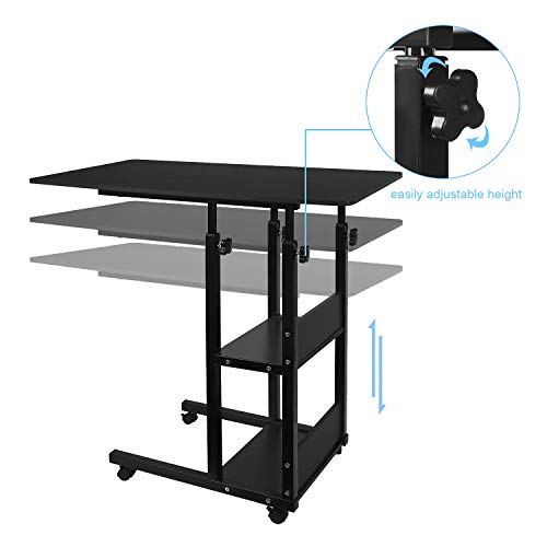 Mesa de cama médica con ruedas, 3 niveles de almacenamiento para libros, portátil, soporte para computadora portátil, mesa de TV, mesa de sofá, mesa auxiliar de café, mesa auxiliar para