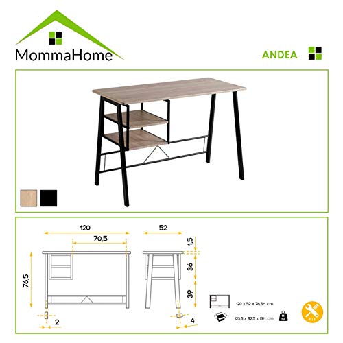 Mesa de Escritorio - Modelo ANDEA - Escritorio Ordenador Resistente - Escritorios Juveniles Modernos - Escritorio Ordenador para Oficina/estudio - Medidas 120x52x76,5 cm - Color Roble/Negro