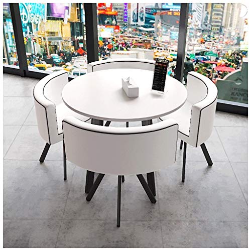 Mesa y Silla de Diseño de Oficina Muebles Modernos de Estilo Minimalista Combinación de Mesa Y Silla de Comedor Para Sala de Estar Estudio Balcón Cafetería Terraza Ocio Nórdico Mesa Redonda de 90 cm