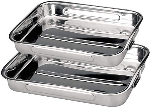 MGE - Rustidera de Horno - Asas Abatibles - Acero Inoxidable - Set de 2