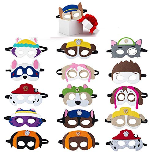 MIANRUII Paw Dog Patrol Masks Party Supplies for Kid (16 Packs) Felt and Elastic - Favores de Fiesta de cumpleaños de Paw Dog Patrol con 16 Tipos Diferentes niños