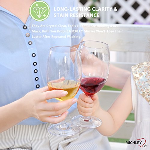 MICHLEY Copas de Vino, 100% Tritan-plástico Irrompible Copas Vino Cristal, 55 cl Copas de Vino Tinto Grandes, BPA y EA Gratis Vasos de plastico Conjunto de 4