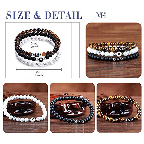 MicLee Nombre Pulsera de Amistad Hecha de Piedras Naturales con Cuentas de Letras de K, Juego de 3 Pulseras para Mujeres Hombre, con Caja de Regalo Tarjeta de Felicitación