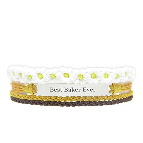 Miiras Trabajo Pulsera Hecha a Mano para Mujer - Best Baker Ever - Wit Geel FL-YL - Hecho de Cuerda Trenzada y Acero Inoxidable - Gift for Baker