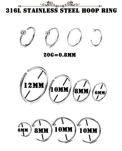 Milacolato 32 pezzi acciaio inox anello alare CZ Hoop Stud orecchino per le donne ragazza