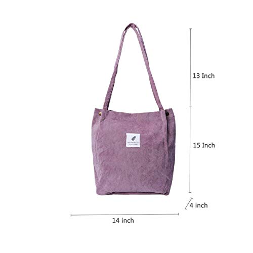 Milai Bolso de pana para damas chica gran Bolso de hombro de pana Bolso de mano lavable reutilizable bolso de bandolera casual para mamá maestra trabajo escolar playa compras comida viajes (Púrpura)