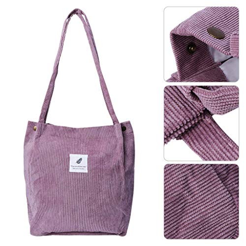 Milai Bolso de pana para damas chica gran Bolso de hombro de pana Bolso de mano lavable reutilizable bolso de bandolera casual para mamá maestra trabajo escolar playa compras comida viajes (Púrpura)