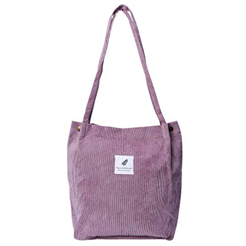 Milai Bolso de pana para damas chica gran Bolso de hombro de pana Bolso de mano lavable reutilizable bolso de bandolera casual para mamá maestra trabajo escolar playa compras comida viajes (Púrpura)