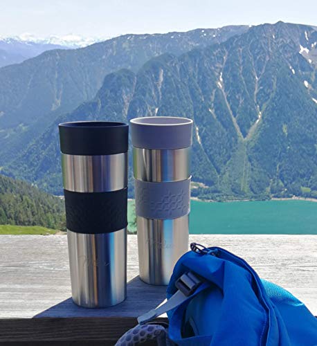 Milu Termo Taza 450ml - Vaso Termico de Viaje - Café para Llevar - Taza de Viaje - Taza de acero inoxidable para beber - con aislamiento de doble pared (Negro, 450ml)