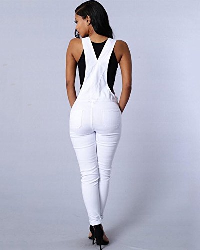 Minetom Mujer Chicas Peto Vaquero Mono Largo Casual Elegante Moda Bolsillos Tiras Fiesta Oficina Blanco ES 38