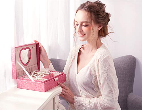 MINGZE Joyero - Joyero Organizador con Espejo Caja de Almacenamiento de Joyas de Dos Capas de la PU con Caja de joyería de Viaje, Perfecto como Regalo para niñas, Fiesta (Rosa Claro)