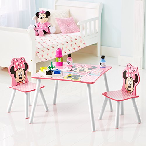 Minnie Mouse Conjunto de Mesa y Dos sillas, Madera, Rosa, 63.00x63.00x45.00 cm