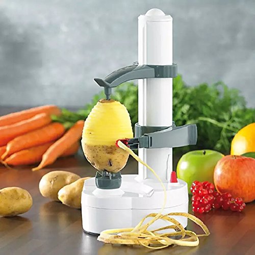 Miracle Pelador eléctrico, giratorio automático y acero inoxidable, para frutas y verduras, negro