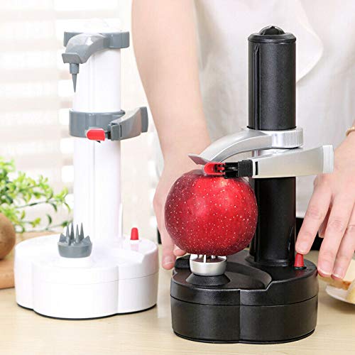 Miracle Pelador eléctrico, giratorio automático y acero inoxidable, para frutas y verduras, negro