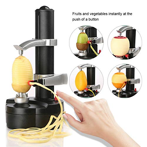 Miracle Pelador eléctrico, giratorio automático y acero inoxidable, para frutas y verduras, negro