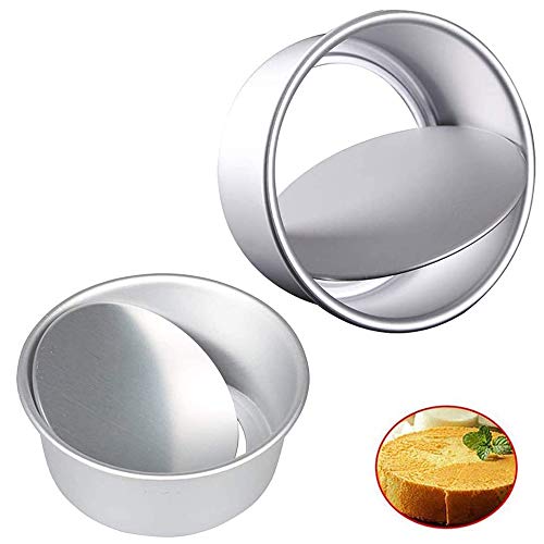 Mirrwin Moldes para Pasteles Redondos de Aluminio Molde Bizcocho Redondo Set de Moldes de Pastel Redondo con Fondo Desmontable para Boda/Cumpleaños/Pastel de Navidad 6 in y 8 in,2 Piezas,Plata