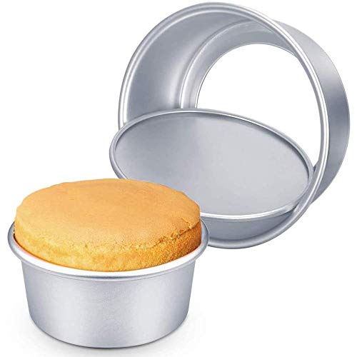 Mirrwin Moldes para Pasteles Redondos de Aluminio Molde Bizcocho Redondo Set de Moldes de Pastel Redondo con Fondo Desmontable para Boda/Cumpleaños/Pastel de Navidad 6 in y 8 in,2 Piezas,Plata