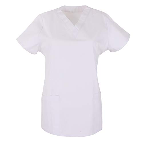 MISEMIYA - Casaca Mujer Mangas Cortas Uniforme Laboral CLINICA Estética Limpieza Veterinaria SANIDAD Dentista HOSTELERÍA Ref.707 - L, Blanco