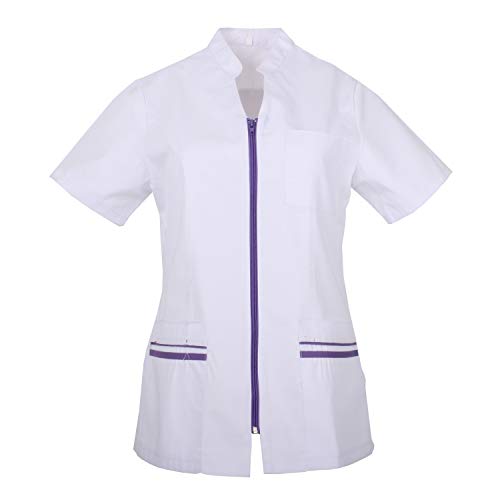 MISEMIYA - Casaca SEÑORA Mangas Cortas Uniforme Laboral CLINICA Hospital Limpieza Veterinaria SANIDAD HOSTELERÍA - Ref.702 - S, Lila