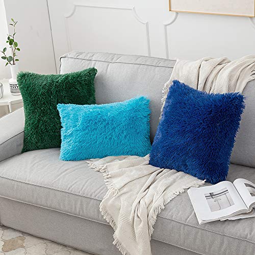 MIULEE Juego de 2 Cojines Protectores Faux Fur Throw Funda de cojín Deluxe Home Decorativo Cuadrados y Suaves Cojines PeloPara la Hogar Sofá Cama del12 x20 Inch 30x50cm Azul Claro