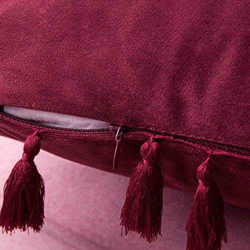 MIULEE Pack de 2 Terciopelo Funda de Borla Cojine Fundas Almohada del Sofá Throw Cojín Decoración Caso de la Cubierta Decorativo Almohadas para Sala de Estar 18x18inch 45x45cm Vino Rojo