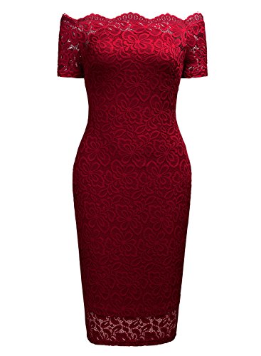 Miusol Vintage Pizzo Coctel Noche A-Line Vestido para Mujer Rojo Small