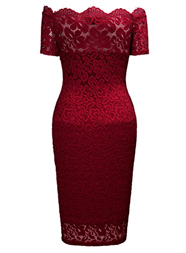 Miusol Vintage Pizzo Coctel Noche A-Line Vestido para Mujer Rojo Small