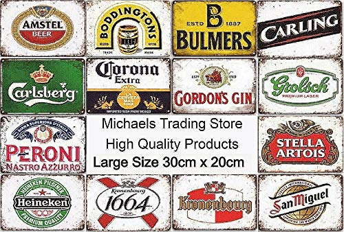 MKS Trading Peroni - Letreros de metal grandes de 30 cm x 20 cm (aproximadamente 30 cm x 20 cm) estilo retro vintage pub bar café casa hombre cueva garaje sin bordes afilados