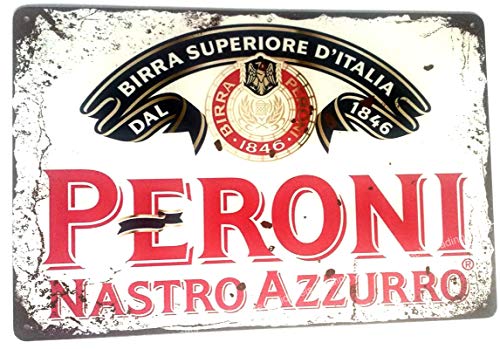 MKS Trading Peroni - Letreros de metal grandes de 30 cm x 20 cm (aproximadamente 30 cm x 20 cm) estilo retro vintage pub bar café casa hombre cueva garaje sin bordes afilados