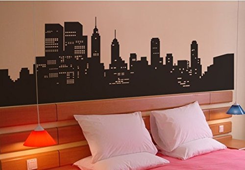 mlpnko Aplique de Pared de Vinilo de Nueva York Hermosa Vista Nocturna de la Ciudad Pegatina de Pared de Fondo Edificio de la Ciudad Sala de Estar decoración del hogar 150x57cm