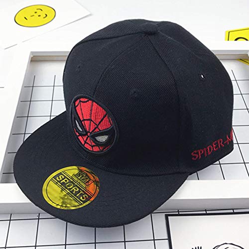 mlpnko Gorra para niños Hip Hop Street Dance Hat Corona pequeña Baby Flat Cap Gorra de béisbol Sombrero para niños y niñas Spider-Man Black 3-8 años (48-54cm)