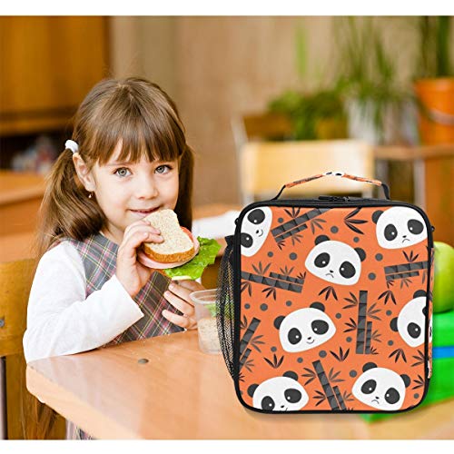 Mnsruulunch - Bolsa para niños y niñas, con aislamiento y correa ajustable para el hombro, resistente al agua y a las fugas para viajes escolares y oficinas (naranja panda)