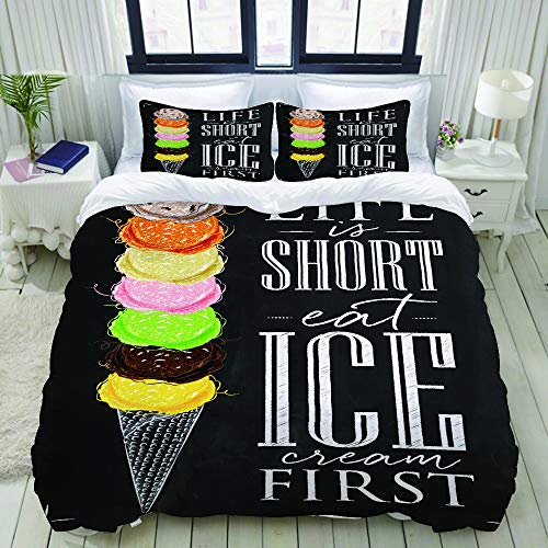 MOBEITI Juego de Ropa de Cama con Funda de edredón,Life is Short Quote About Summer Sweet Long Scoop para Heladerías,de Almohada de Microfibra,140 x 200cm