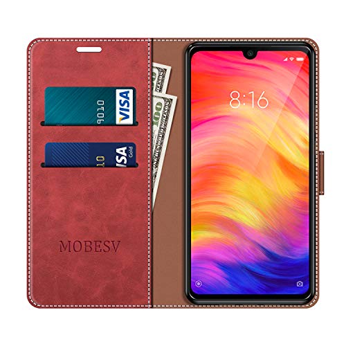 MOBESV Funda para Xiaomi Redmi Note 7, Funda Libro Xiaomi Redmi Note 7, Funda Móvil Xiaomi Redmi Note 7 Magnético Carcasa para Xiaomi Redmi Note 7 Funda con Tapa, Rojo