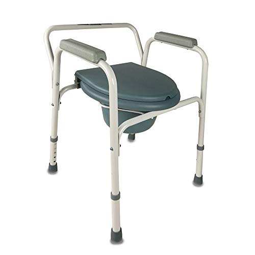 Mobiclinic, Arroyo, Silla con WC, silla de inodoro para mayores y discapacitados, silla orinal con reposabrazos, acero, ayuda de baño, altura regulable, tapa, conteras antideslizantes