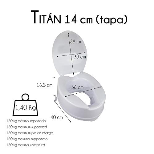 Mobiclinic, Elevador WC, Con tapa, 14 cm, Regulable, Blanco, Titán