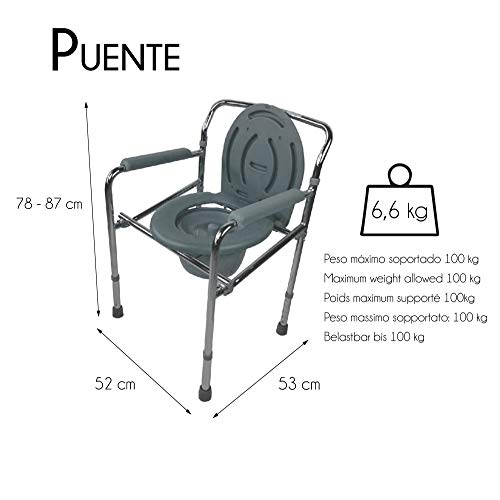 Mobiclinic, Puente, Silla con WC o inodoro para discapacitados, minusválidos, ancianos, Plegable, Reposabrazos, Asiento ergonómico, Acero cromado, Conteras antideslizates