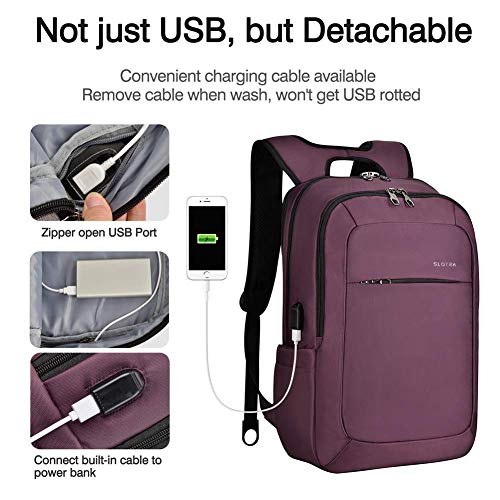 Mochila Antirrobo Impermeable, SLOTRA Mochila Portátil 15.6 Pulgadas con Puerto de Carga USB Impermeable Trabajo Ordenador Viaje Negocio Multiusos Daypacks(Púrpura)