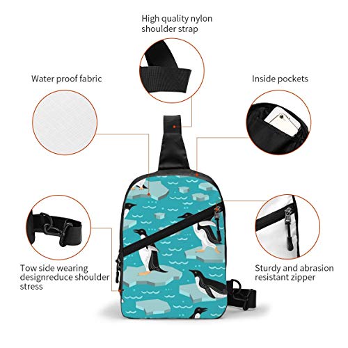 Mochila bandolera para hombre y mujer, diseño de pingüinos sobre el hielo en el mar, para senderismo, viajes, etc.