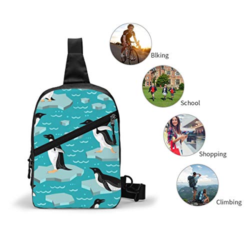 Mochila bandolera para hombre y mujer, diseño de pingüinos sobre el hielo en el mar, para senderismo, viajes, etc.