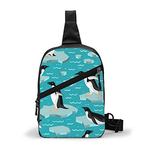 Mochila bandolera para hombre y mujer, diseño de pingüinos sobre el hielo en el mar, para senderismo, viajes, etc.