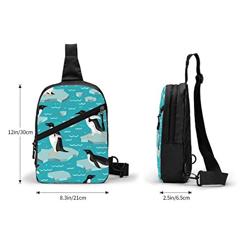 Mochila bandolera para hombre y mujer, diseño de pingüinos sobre el hielo en el mar, para senderismo, viajes, etc.