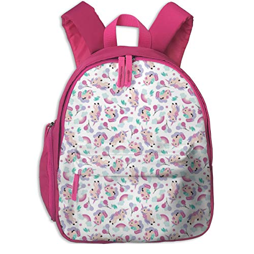 Mochila Infantil niña,Rainbow y Unicorn Pegasus Party Print con pájaros y Globos Lilac_2620 - littlesmilemakers, para escuelas Infantiles Tela Oxford (Rosa)