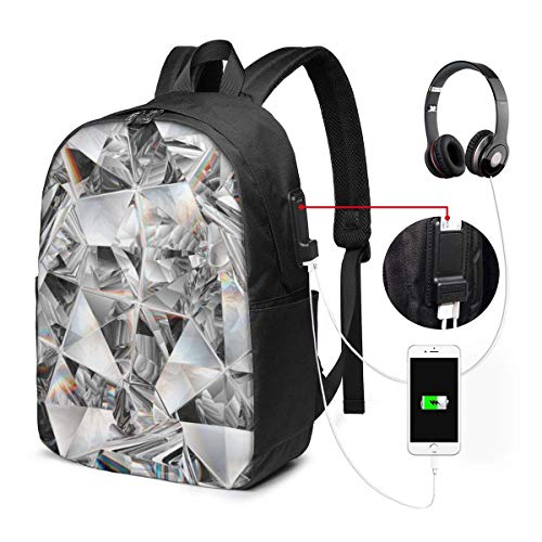 Mochila para portátil AOOEDM con Textura de Diamante, Estilo Cristal, Resistente al Agua, Mochila Escolar universitaria con Puerto de Carga USB