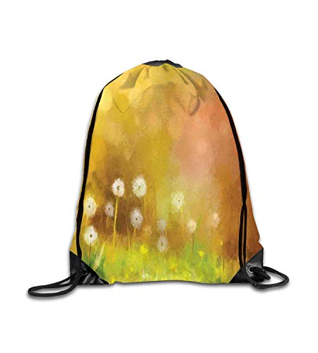 Mochila personalizada Flor de acuarela Decoración para el hogar Diente de león Naturaleza salvaje Pastel Hierba Tema de arte floral Amarillo Verde Mochila de viga de fitness, mochila deportiva