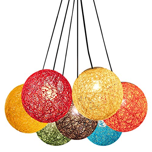 Modern celosía mimbre Rattan globo bola estilo techo colgante luz pantalla creativa personalidad bar, cafetería, habitaciones, restaurante simple decoración iluminación (Crema, 23cm)