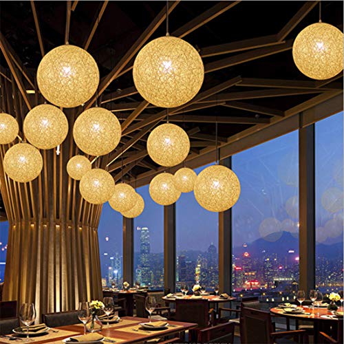 Modern celosía mimbre Rattan globo bola estilo techo colgante luz pantalla creativa personalidad bar, cafetería, habitaciones, restaurante simple decoración iluminación (Crema, 23cm)