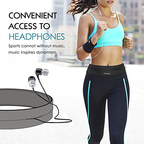 MoKo Riñoneras Belt Universal - Deportivo Cinturón de Correr de 4 Bolsillos para Ejercicios, Fitness, Gimnasio para iPhone 7 / 6S / Galaxy S10 S10 Plus S10e, Negro (M - 28.7"-32.3")