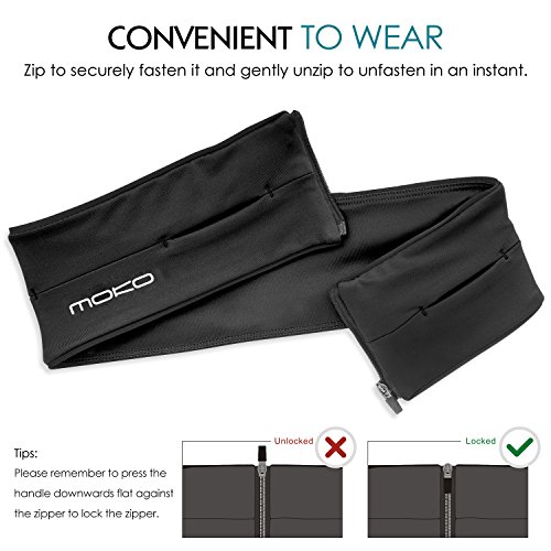 MoKo Riñoneras Belt Universal - Deportivo Cinturón de Correr de 4 Bolsillos para Ejercicios, Fitness, Gimnasio para iPhone 7 / 6S / Galaxy S10 S10 Plus S10e, Negro (M - 28.7"-32.3")