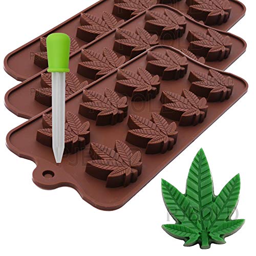 Molde de silicona para caramelos de marihuana con forma de hoja, para chocolate, fiestas, 3 unidades